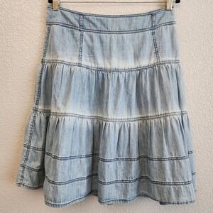 Sundance Countryside Villa Skirt Soft Denim 8 Cottage Cotton Tiered Boho Peasant